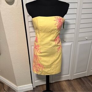 Lilly Pulitzer Yellow Strapless Dress with Pink Floral Accents